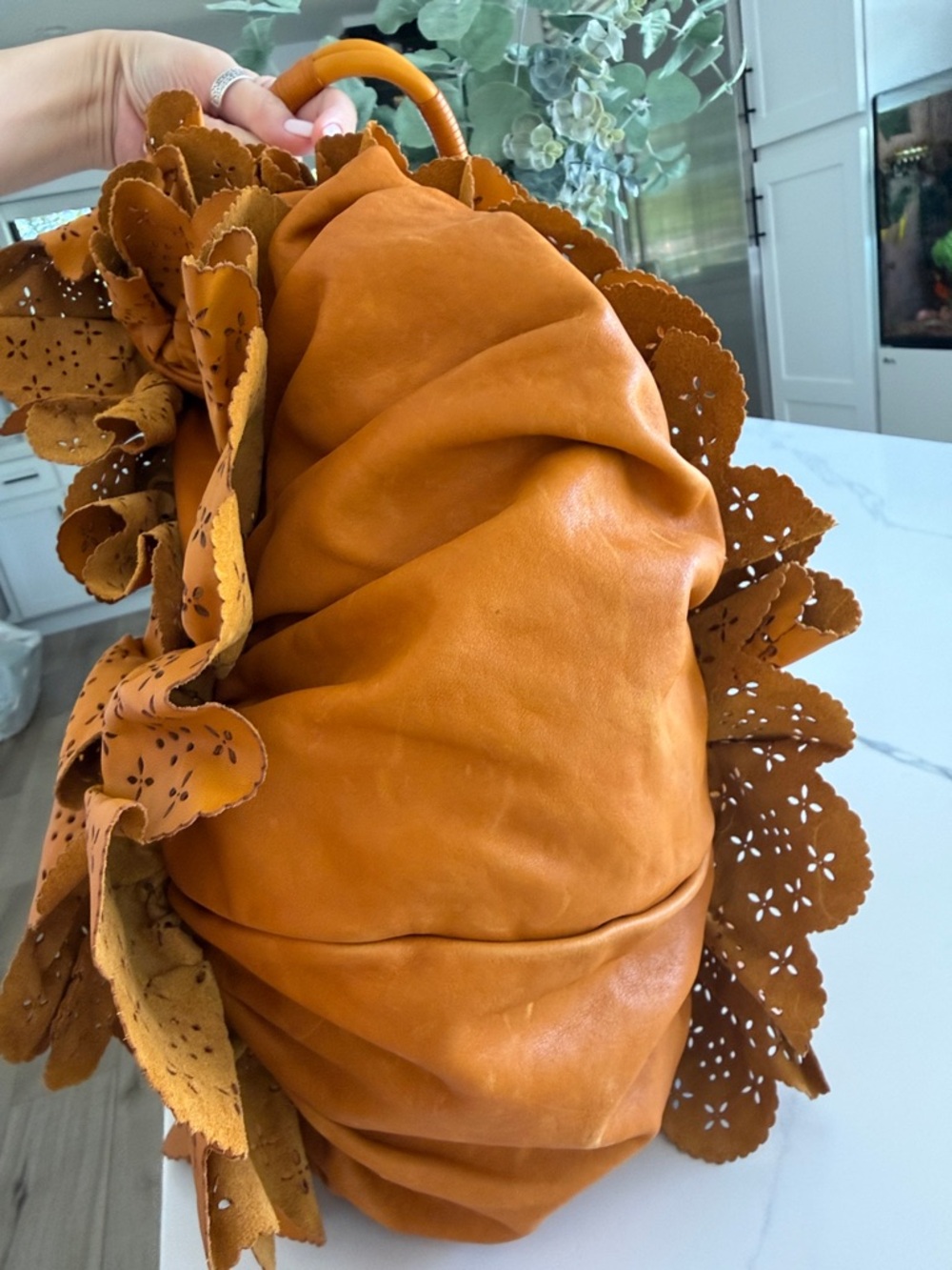 Dior leather Orange Floral Cutout Hobo Bag - Picture 6 of 12